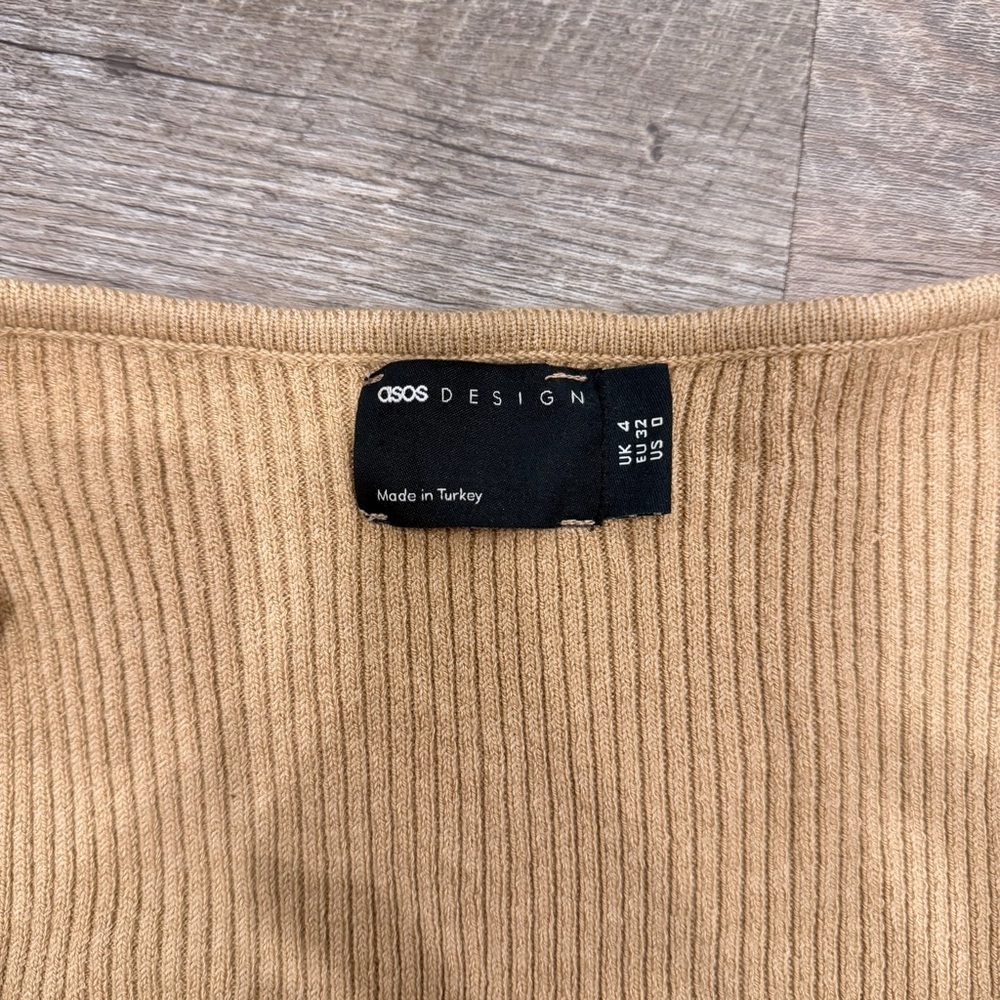 ASOS Ribbed Knit Sweetheart Neckline Sweater – Beige – Size US 0 / UK 4 - Picture 5 of 6